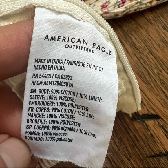 American Eagle Cotton Linen Floral Eyelet Crop Top Cottage Peasant Boho Small - Picture 7 of 14